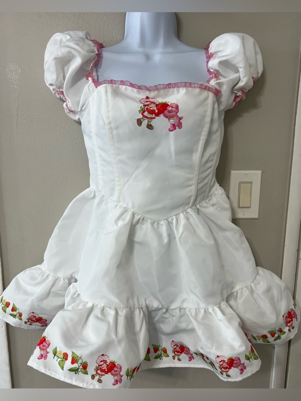 Dolls Kill Strawberry Shortcake Care Bears Puff Sleeve Coquette Dress M - Picture 3 of 16